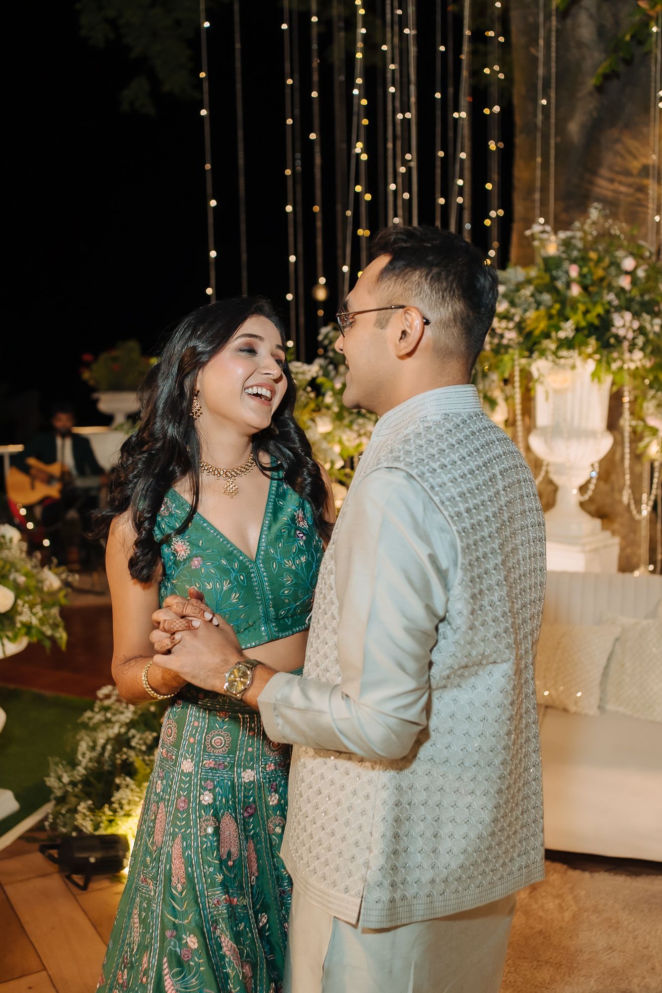 Fine-art wedding photography in the Himalayas at Daleside Manor with a Candid bride and groom first look at luxury Himachal wedding.