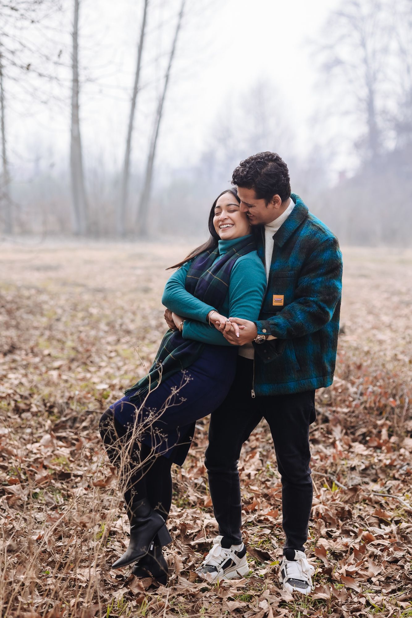 Intimate pre-wedding couple portrait with nostalgic fine-art style at a hidden secret spot in Srinagar