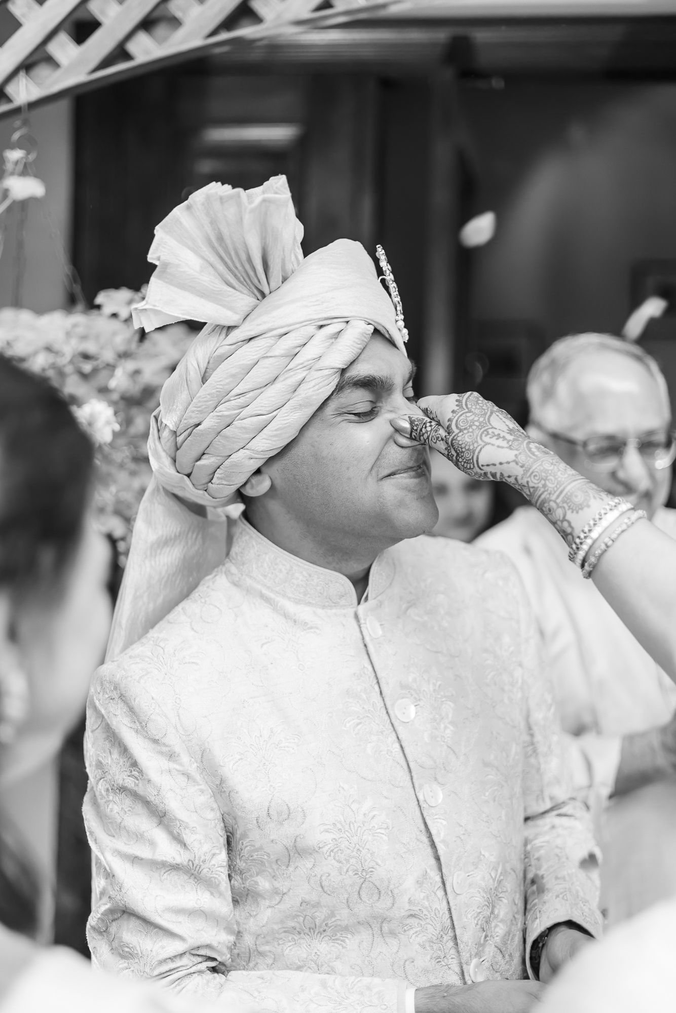 Indian groom welcome ceremony after an Indian baraat of an intimate wedding of 30 people in the hills at Daleside Manor, Kasauli