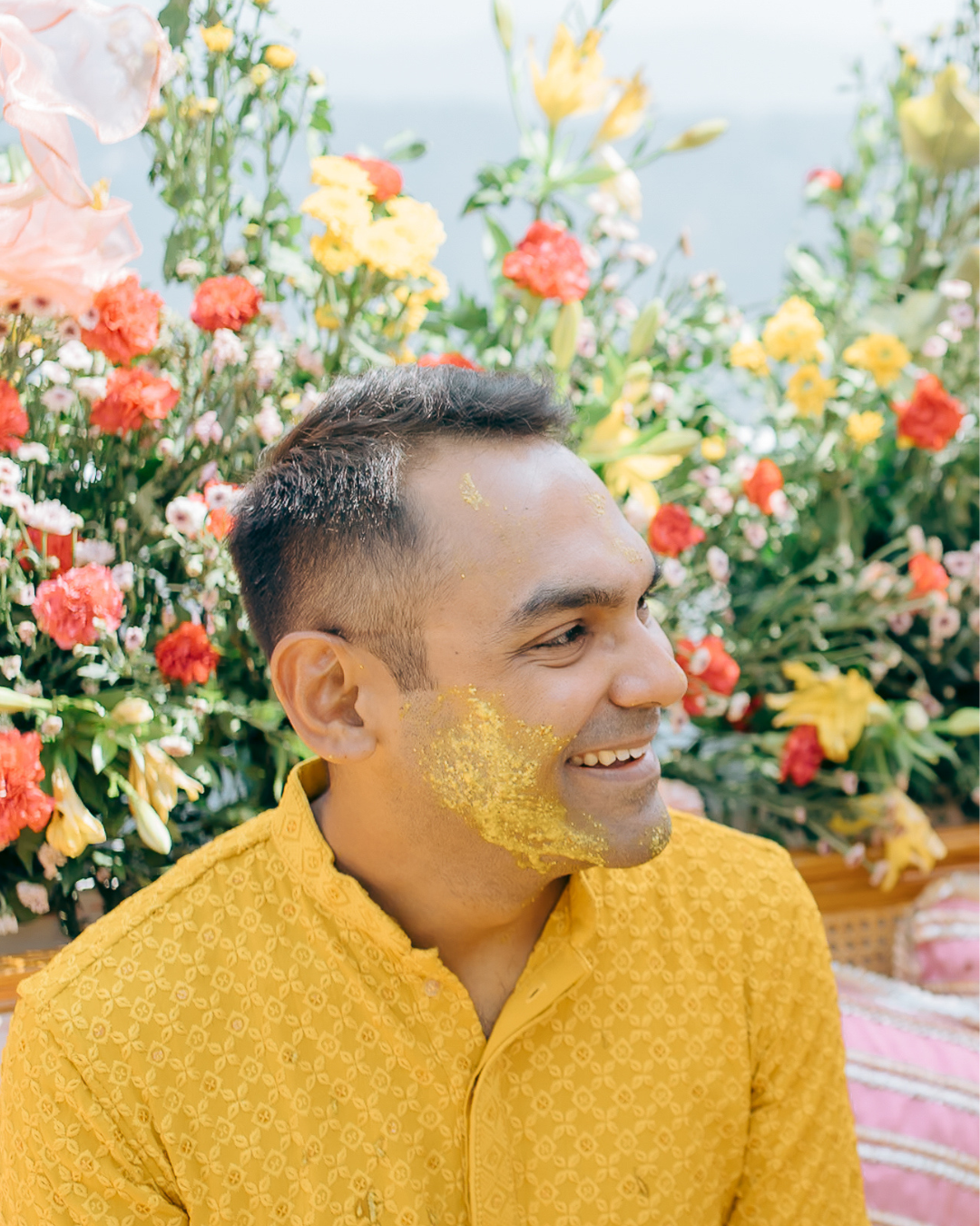Colorful and candid Haldi bride captured by Fine-art and candid Indian wedding photography and films team Beginnings For You.