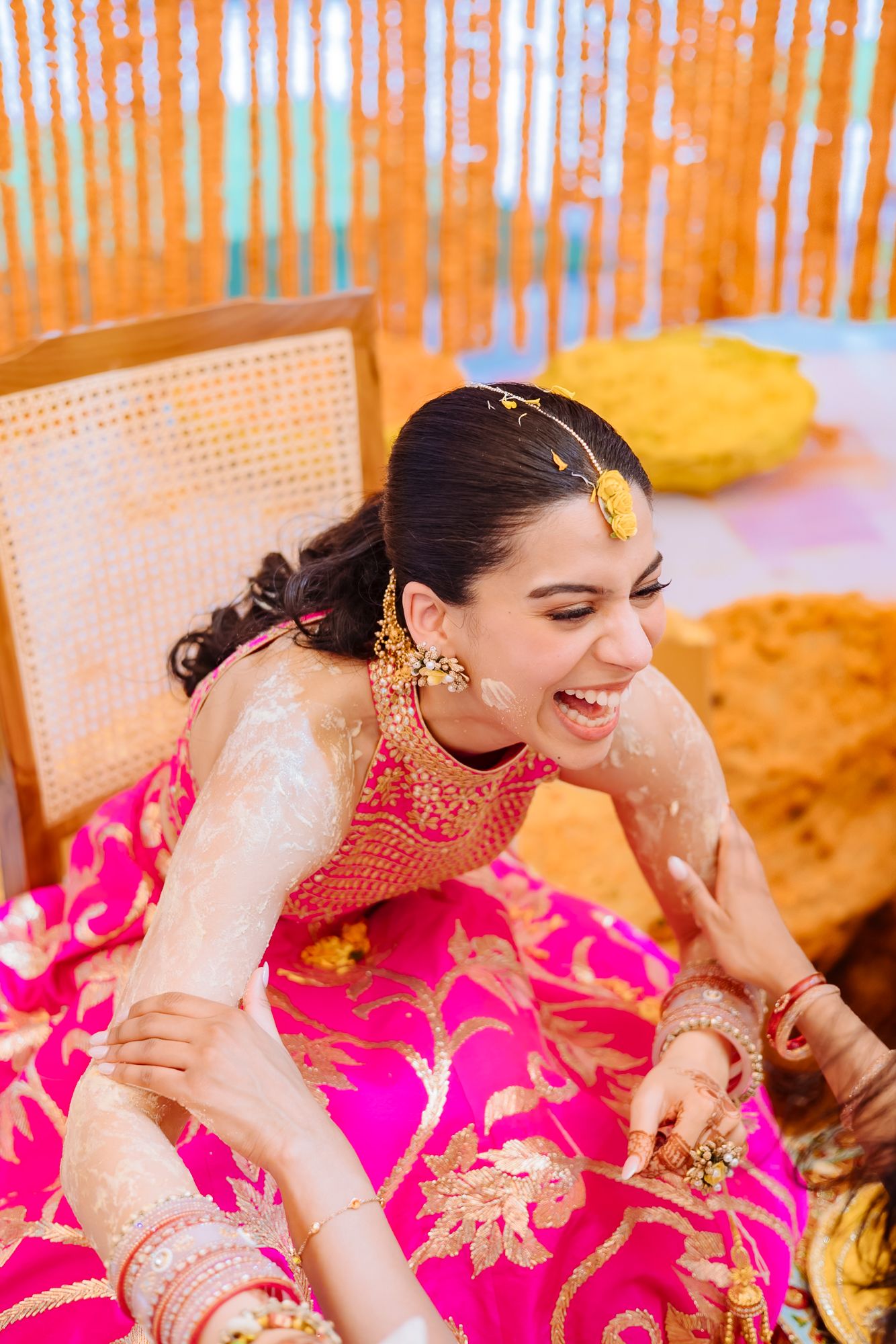 Shorye and Leah enjoying their Haldi ceremony surrounded by family at Tivoli Chattarpur