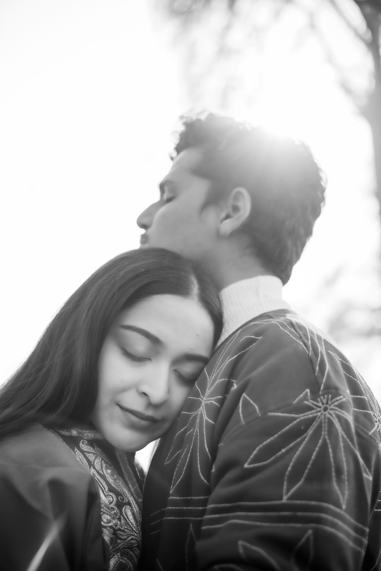 Intimate pre-wedding couple portrait with nostalgic fine-art style at a hidden secret spot in Srinagar