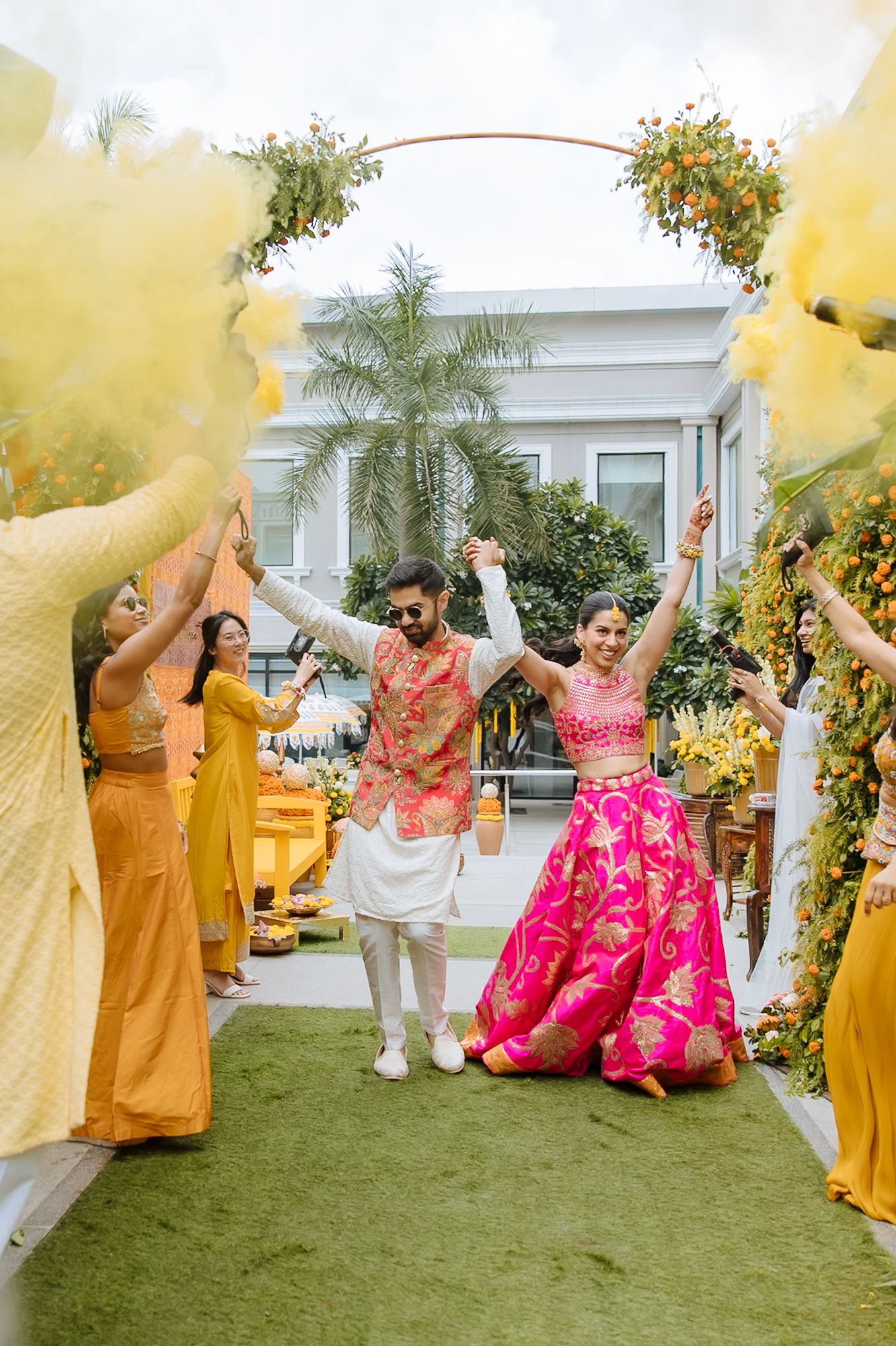 Shorye and Leah enjoying their Haldi ceremony surrounded by family at Tivoli Chattarpur