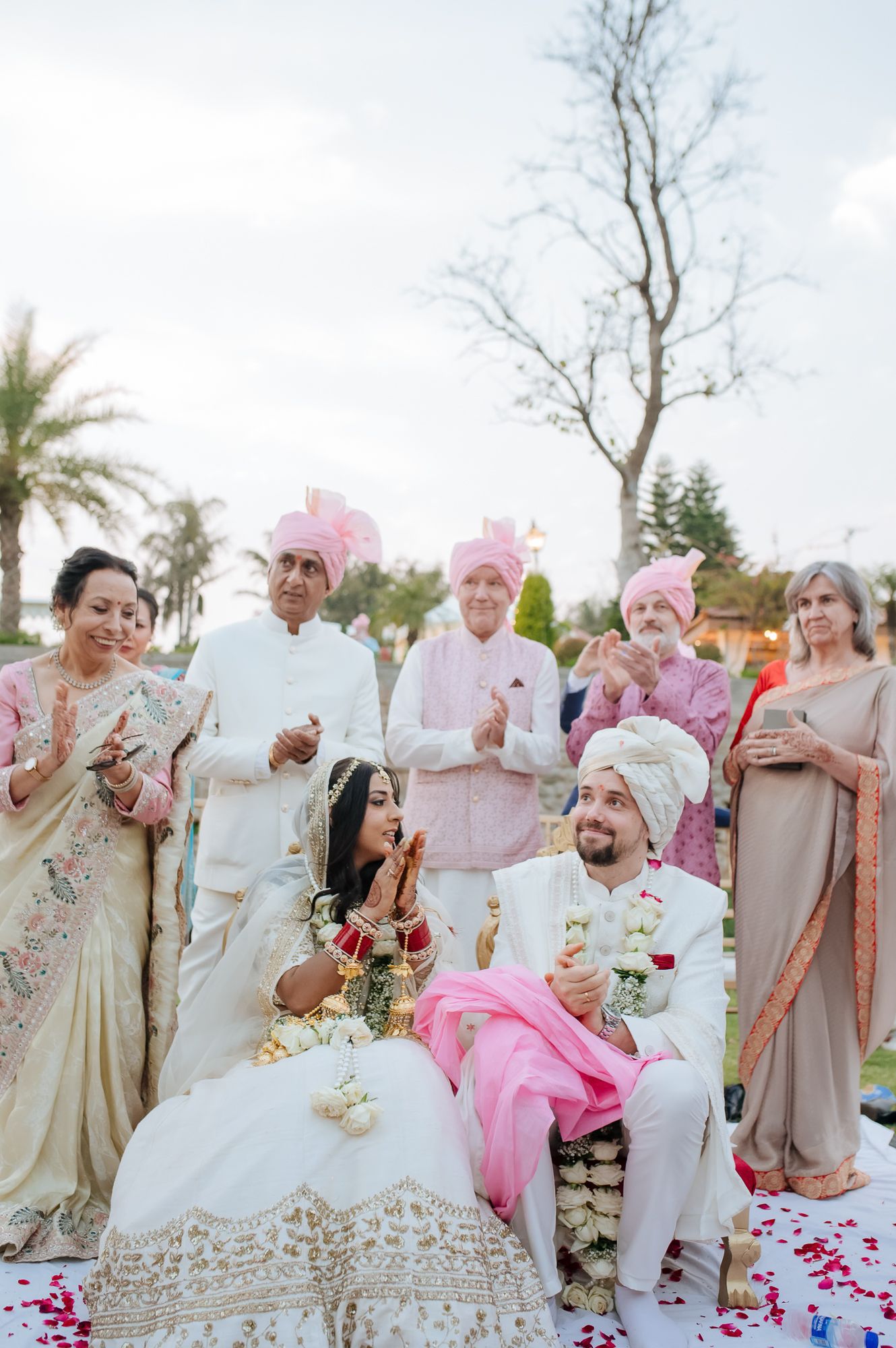 Storytelling wedding photograph capturing an intimate indo-norwegian fusion wedding ceremony at Forest Hill Chandigarh