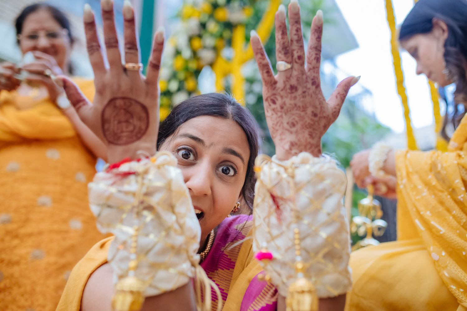 Traditional Punjabi Chooda ceremony captured in a candid storytelling style during an indo-norwegian wedding in Chandigarh