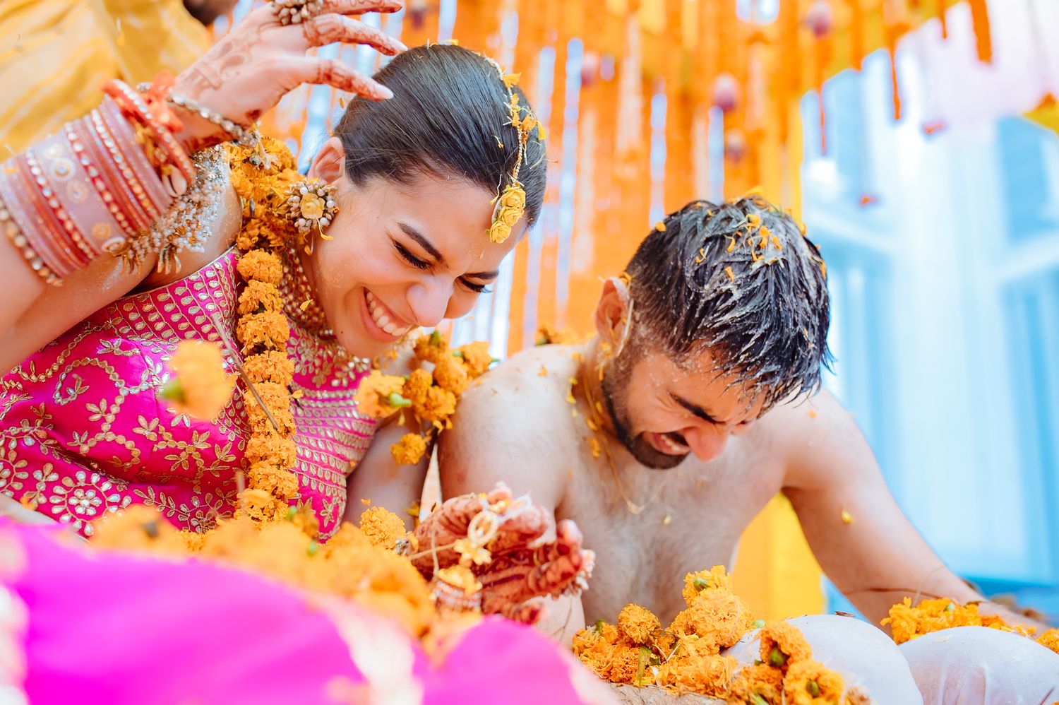 Playful wedding chaos as guests tear Shorye’s kurta at the Haldi at Tivoli Chattarpur