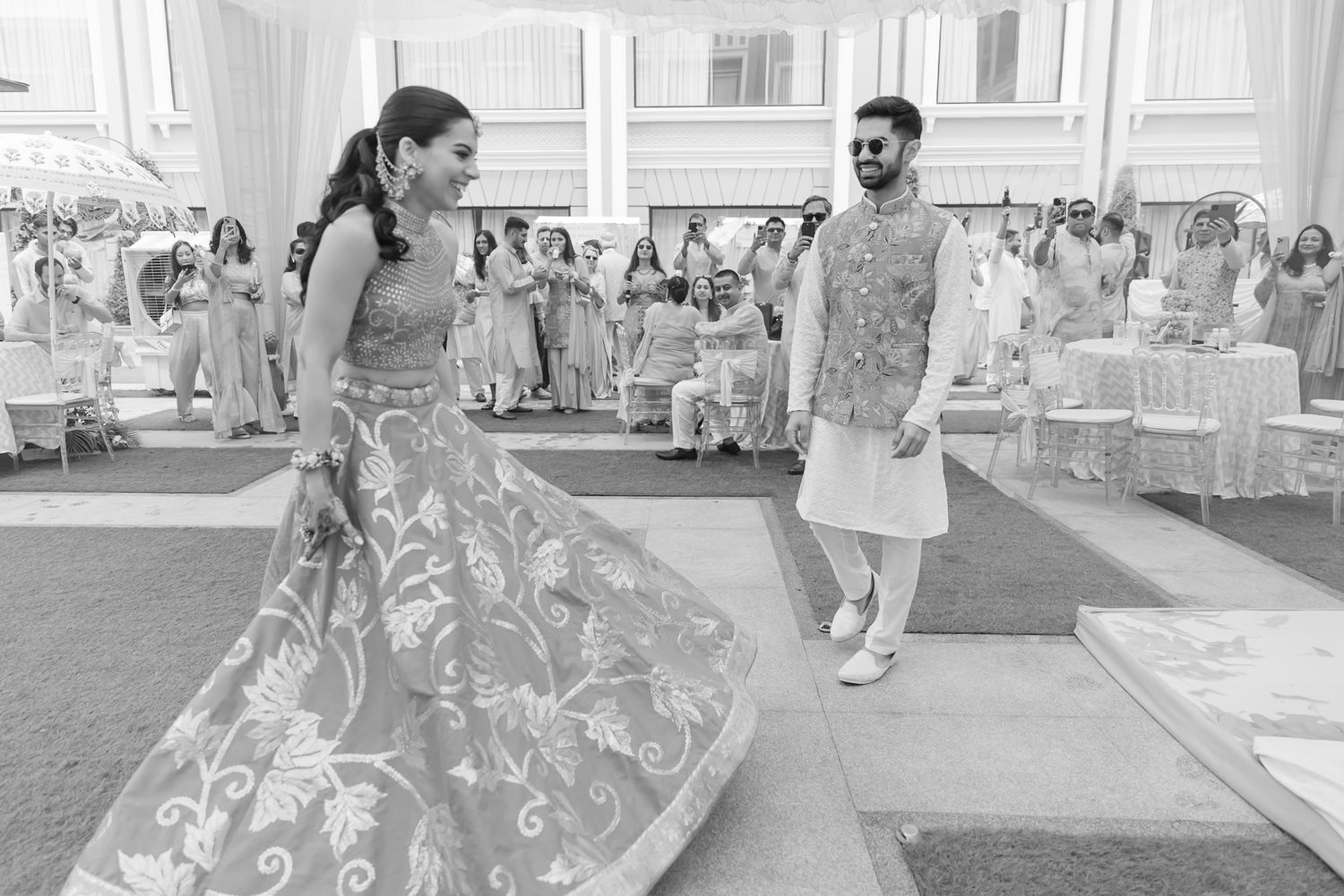 Candid moments of laughter and celebration at Shorye and Leah’s Haldi at Tivoli Chattarpur