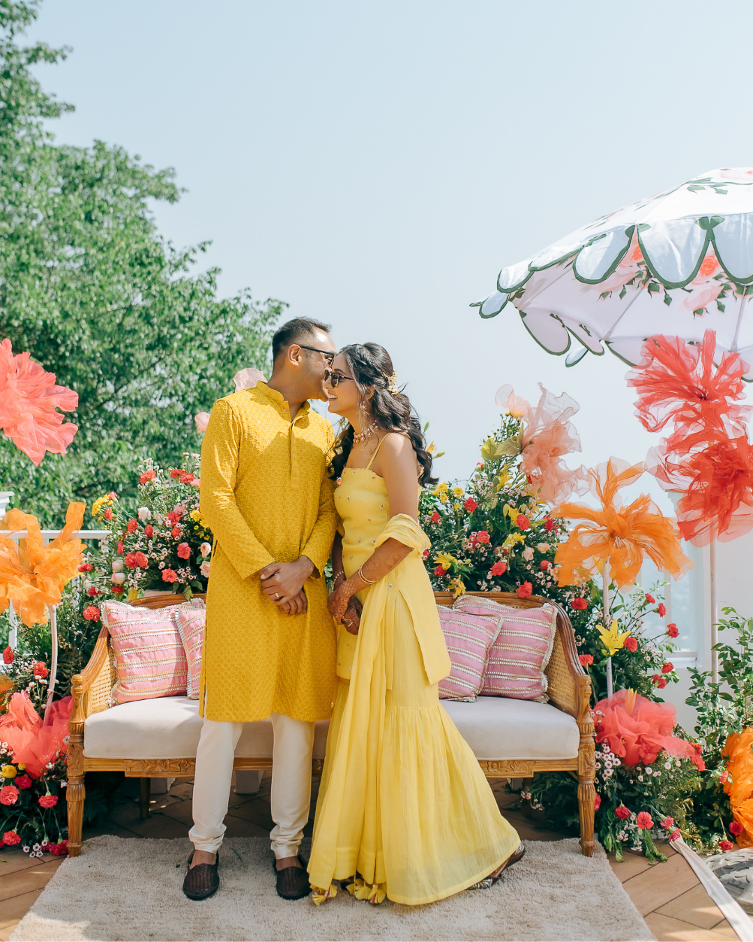 Colorful and candid Haldi bride captured by Fine-art and candid Indian wedding photography and films team Beginnings For You.