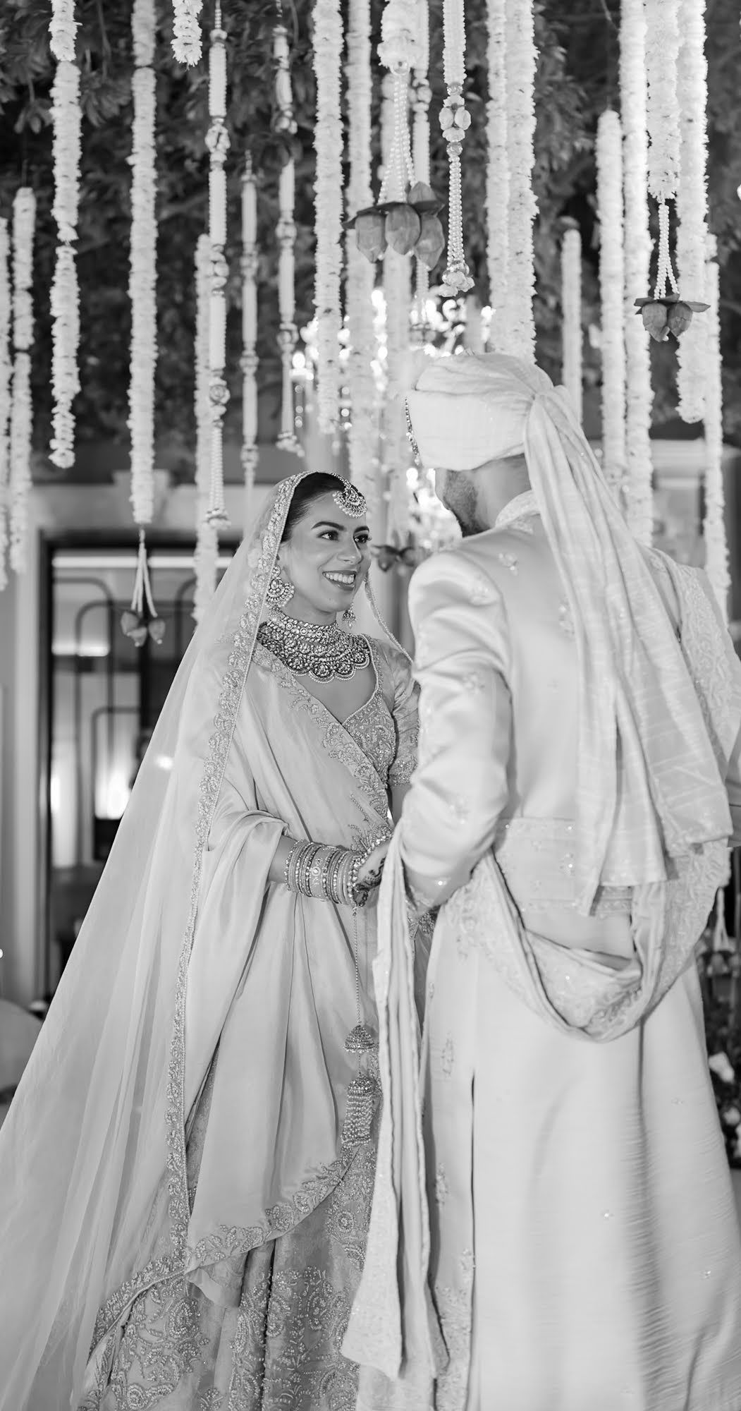 Emotional first look between Shorye and Leah on their Indian wedding day at Tivoli Chattarpur