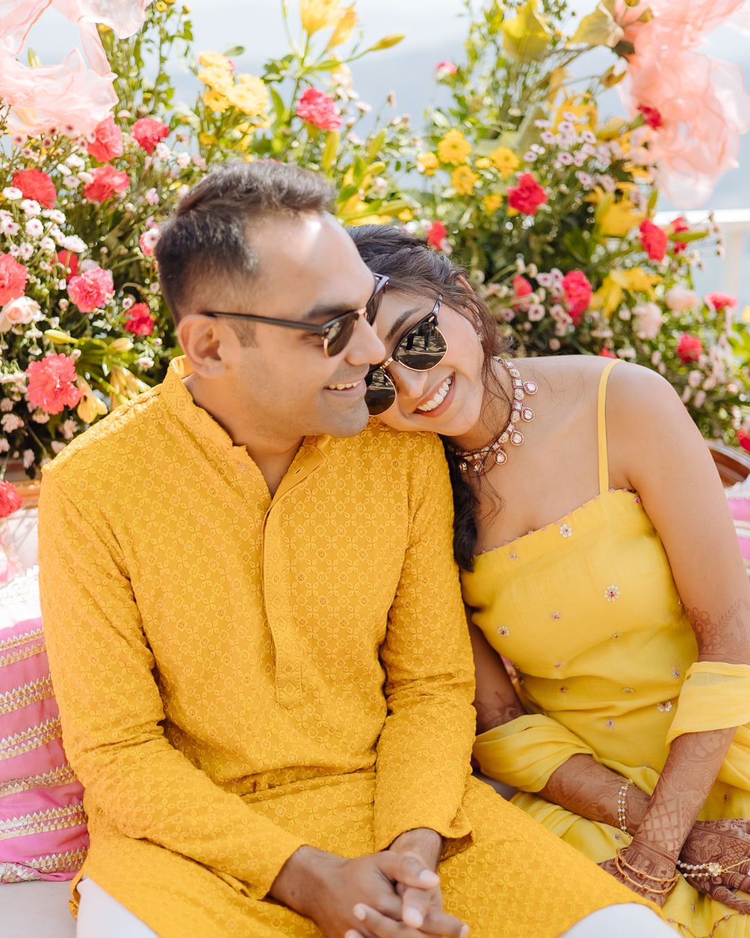 Colorful and candid Haldi bride captured by Fine-art and candid Indian wedding photography and films team Beginnings For You.
