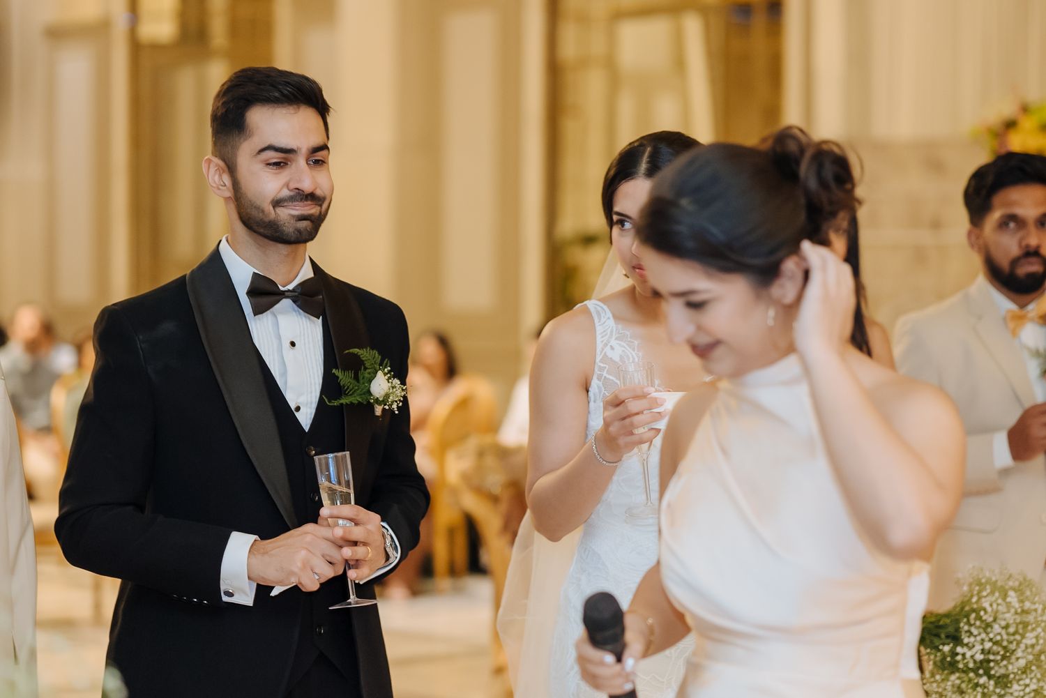 Emotional wedding speech during Shorye and Leah’s Christian wedding celebration at Tivoli Chattarpur