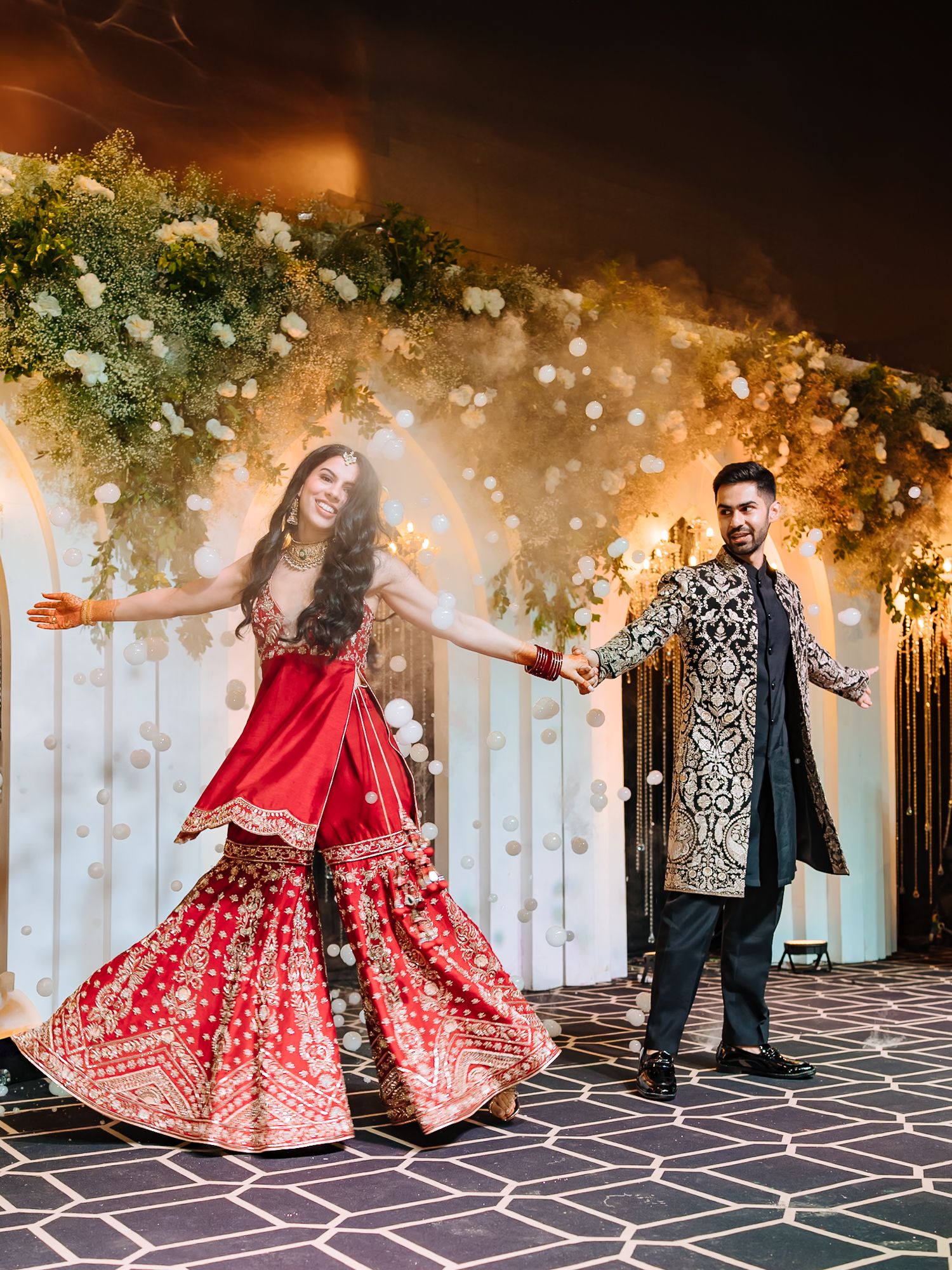 The newlyweds-to-be performing a high-energy couple dance at Tivoli Chattarpur