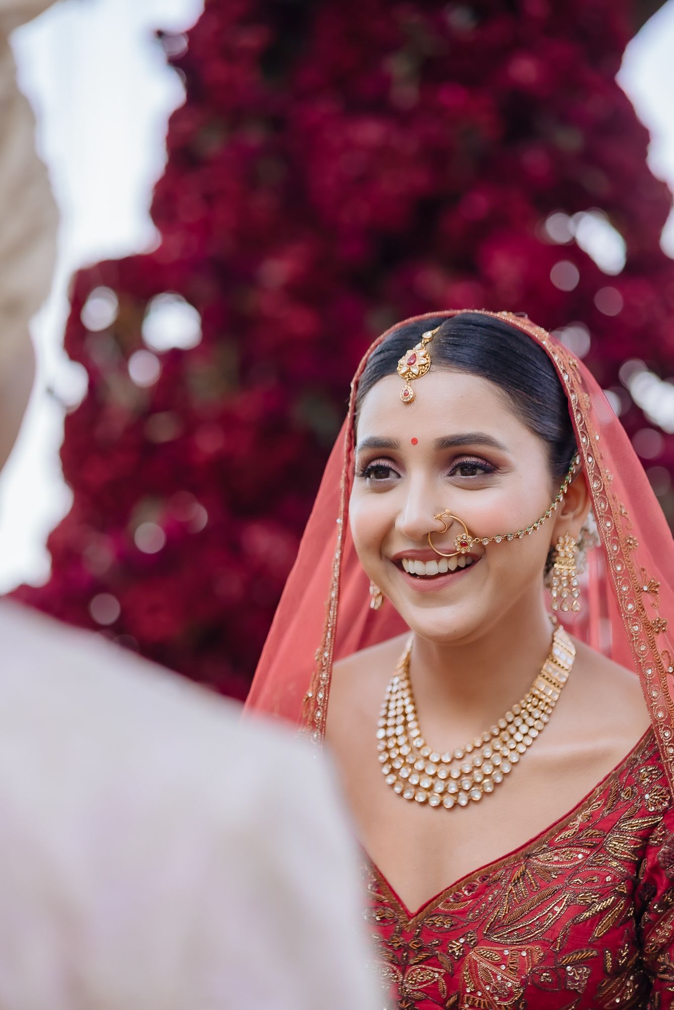 Hearty and honest first look of a bride and groom at their intimate wedding of 30 people in the hills at Daleside Manor, Kasauli
