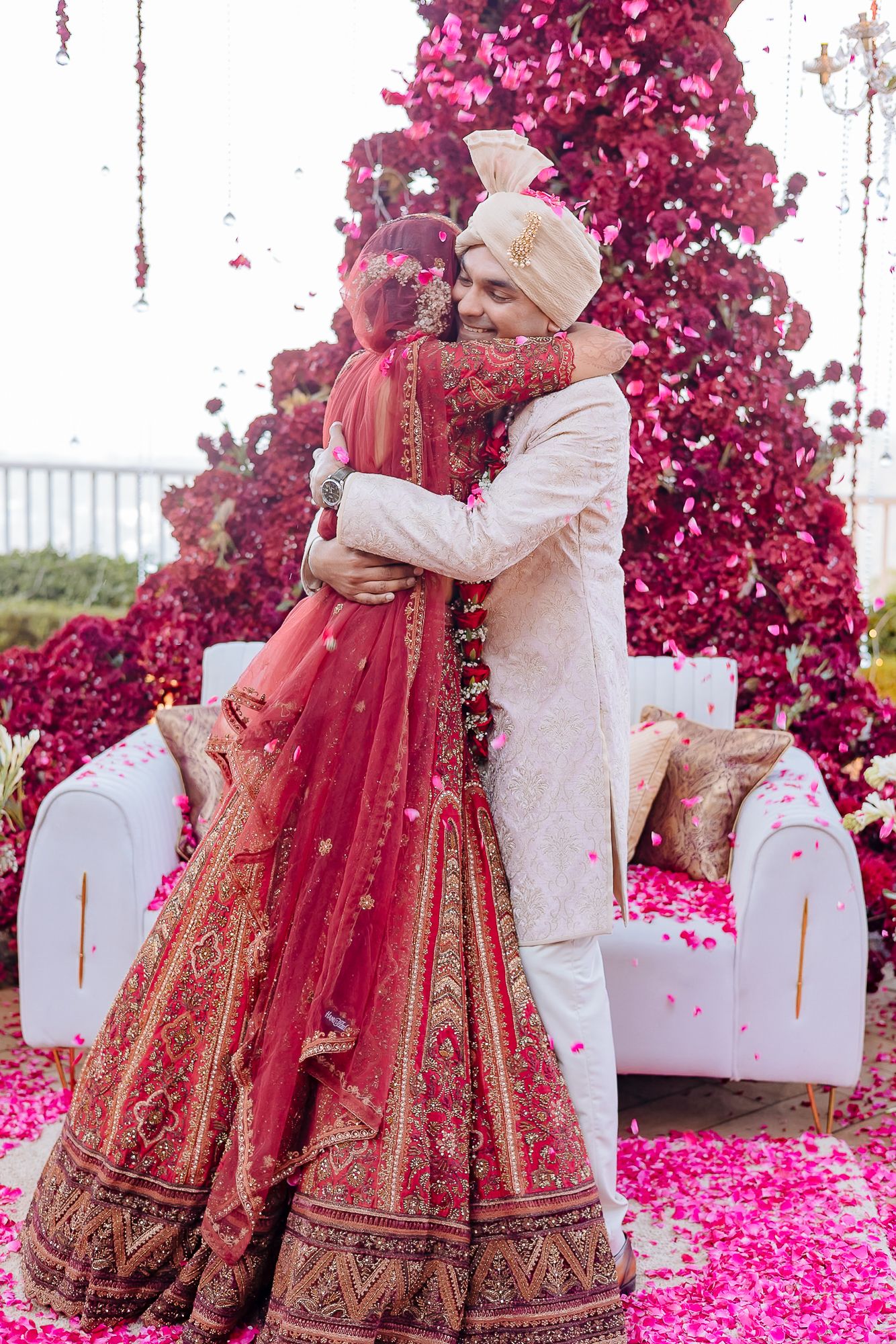 Bride and groom after a Varmala at an intimate wedding of 30 guests in the Himalayas at Daleside Manor, Kasauli