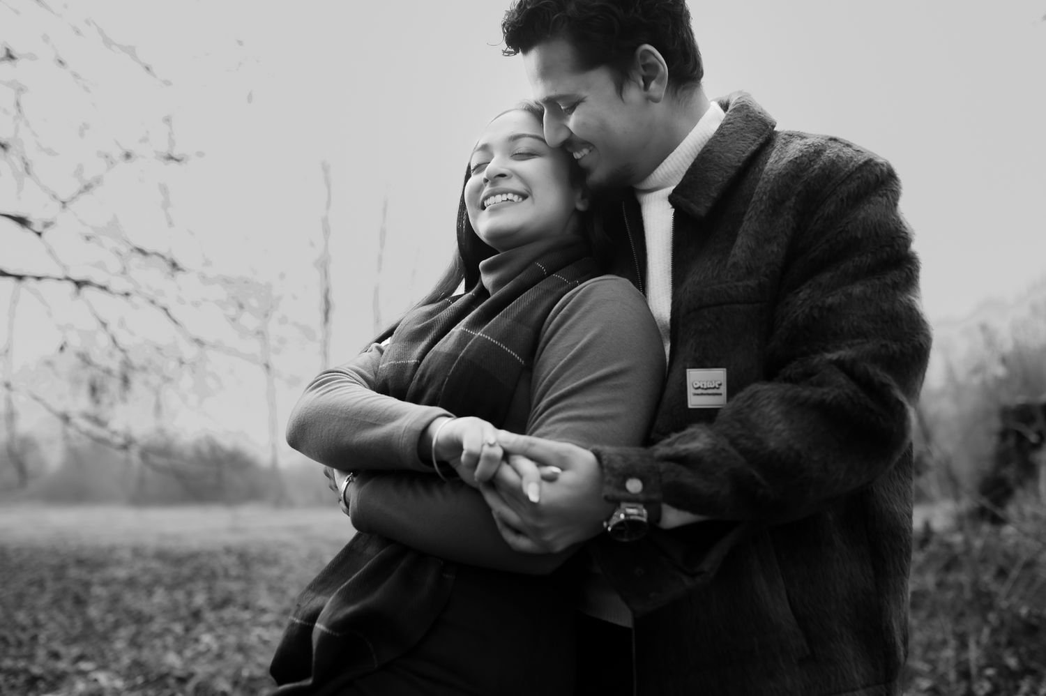 Intimate pre-wedding couple portrait with nostalgic fine-art style at a hidden secret spot in Srinagar