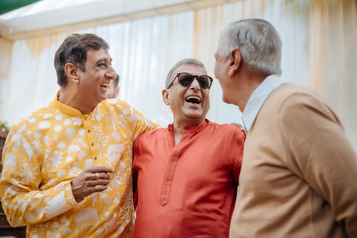 friends and family arriving for the Haldi celebration  for an Indo-Norwegian wedding of Mats and Itisha in Chandigarh