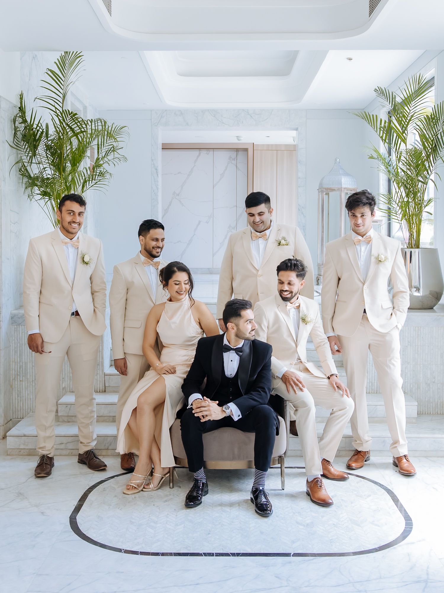 Shorye with his groomsmen before the Christian wedding ceremony at Tivoli Chattarpur