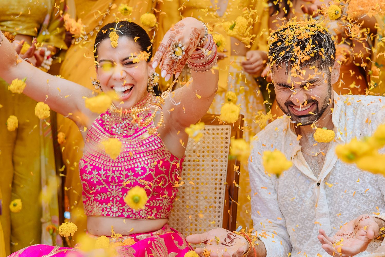 A joyful Haldi celebration filled with flowers, laughter and family at Tivoli Chattarpur