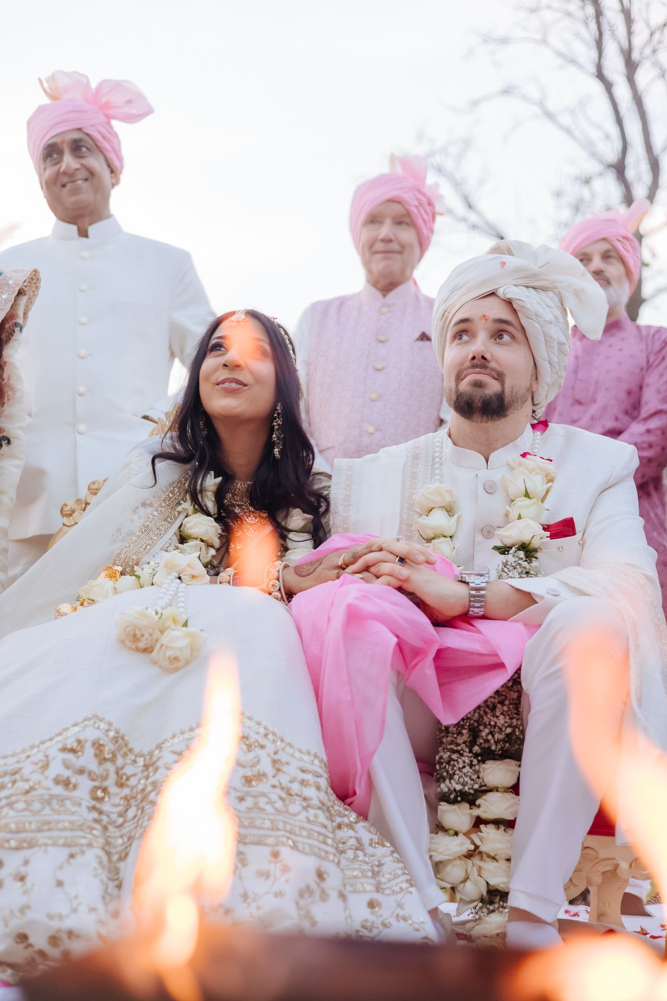 Storytelling wedding photograph capturing an intimate indo-norwegian fusion wedding ceremony at Forest Hill Chandigarh