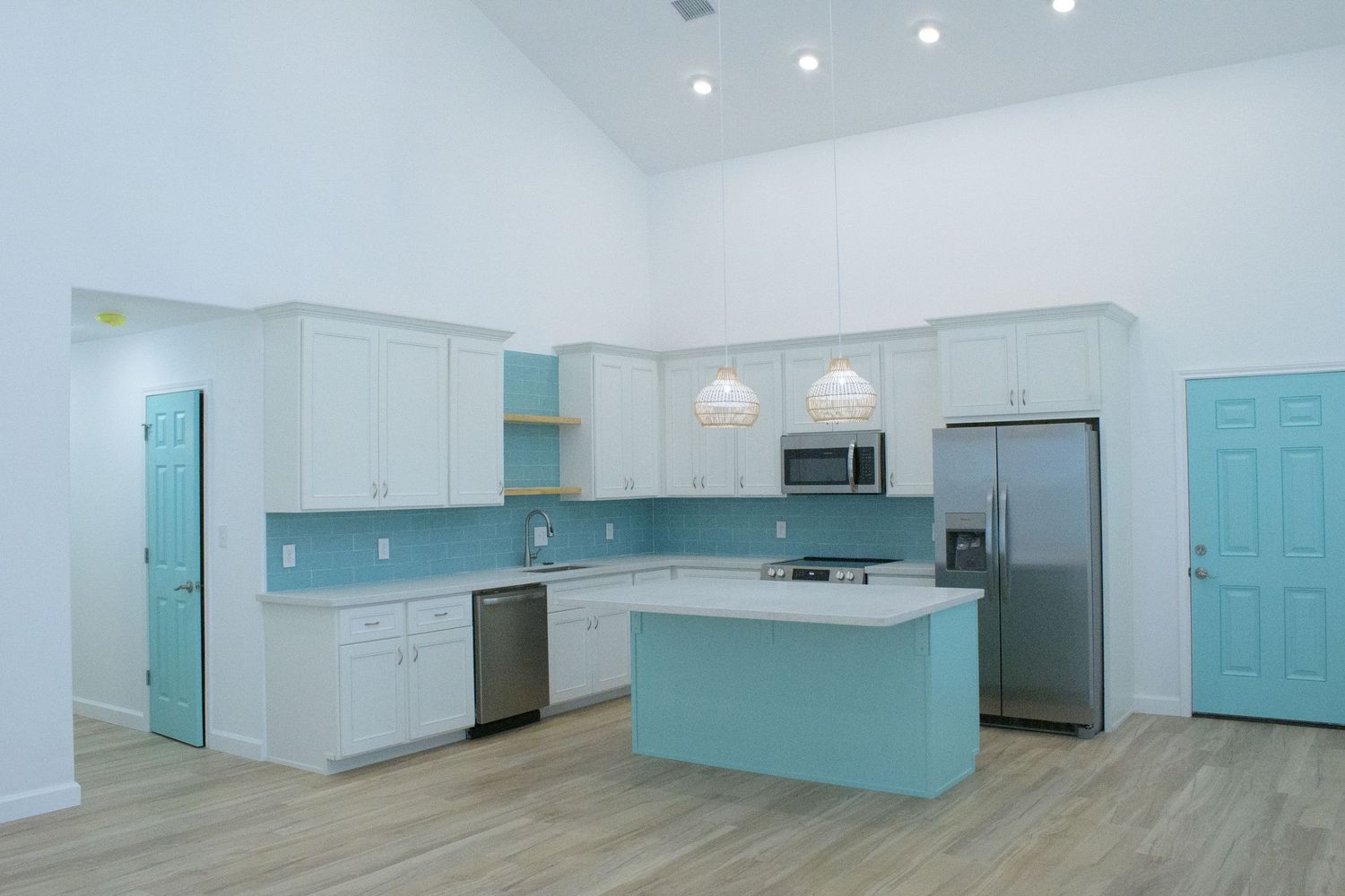 professional real estate photo of modern coastal kitchen