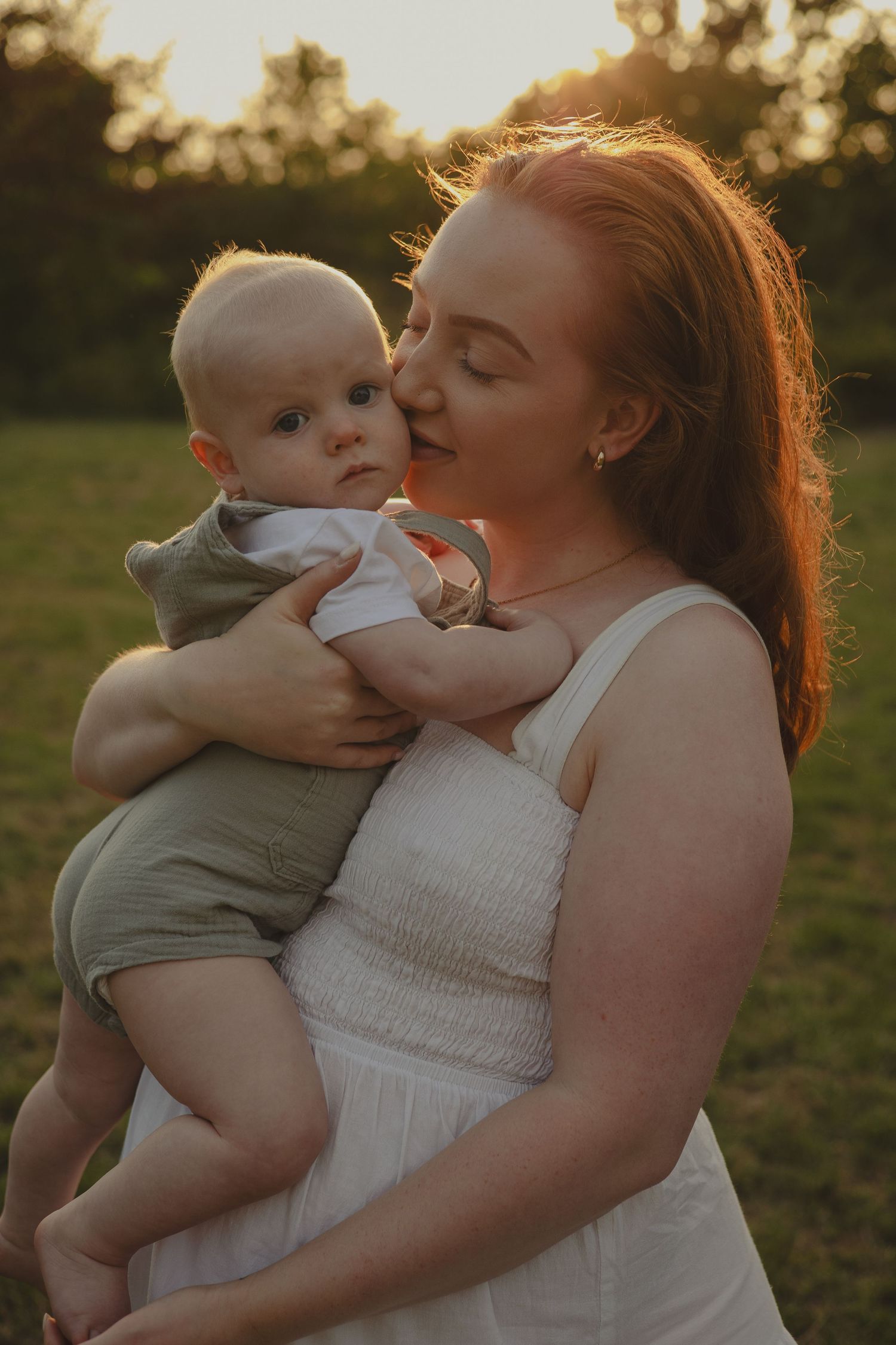 Mum with her son during sunset in Telford, Shropshire.