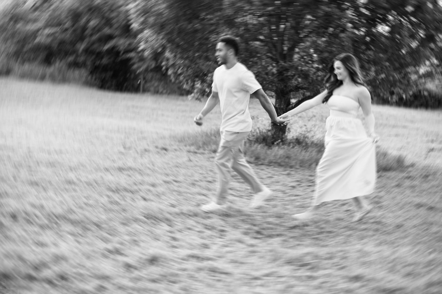 Couple running during sunset shoot