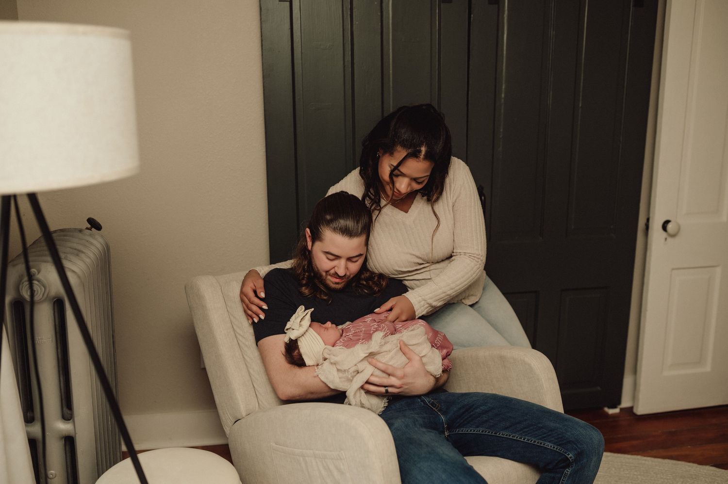 Intimate family photos showing quiet moments of bonding on a sofa.