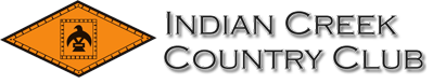Indian Creek Country Club logo with orange banner design.