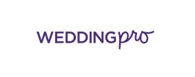 Wedding Pro logo with purple text and modern design elements.