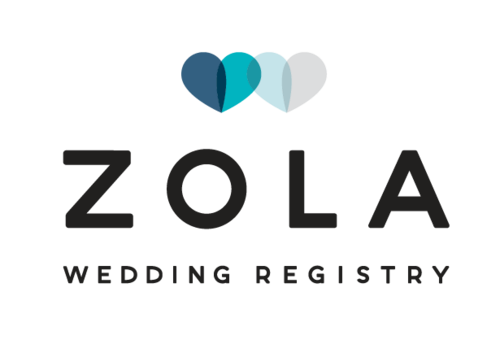 Stylish wedding logo and branding designs for Zola wedding registry service in black and teal colors.