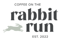 Logo for Coffee on the Rabbit Run, an independent coffee brand established in 2022, featuring a leaping rabbit silhouette.
