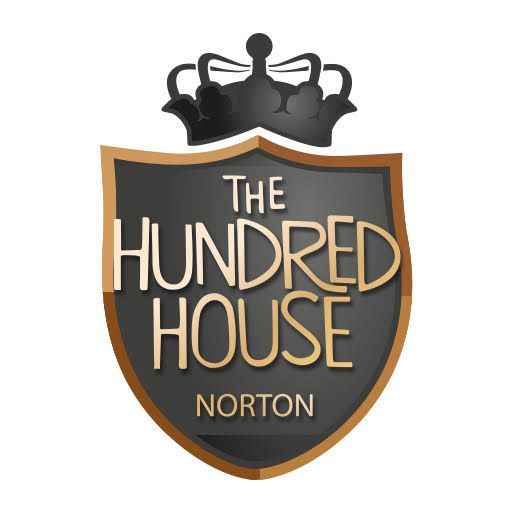 The Hundred House Norton shield logo with crown, featuring gold and dark gray tones and elegant typography.