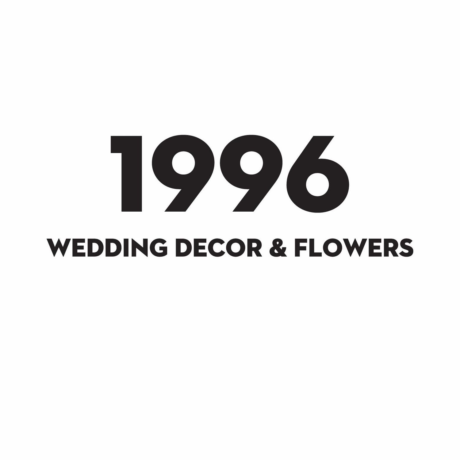 Black text logo design for '1996 Wedding Decor & Flowers' featuring bold numbers and minimalist typography.
