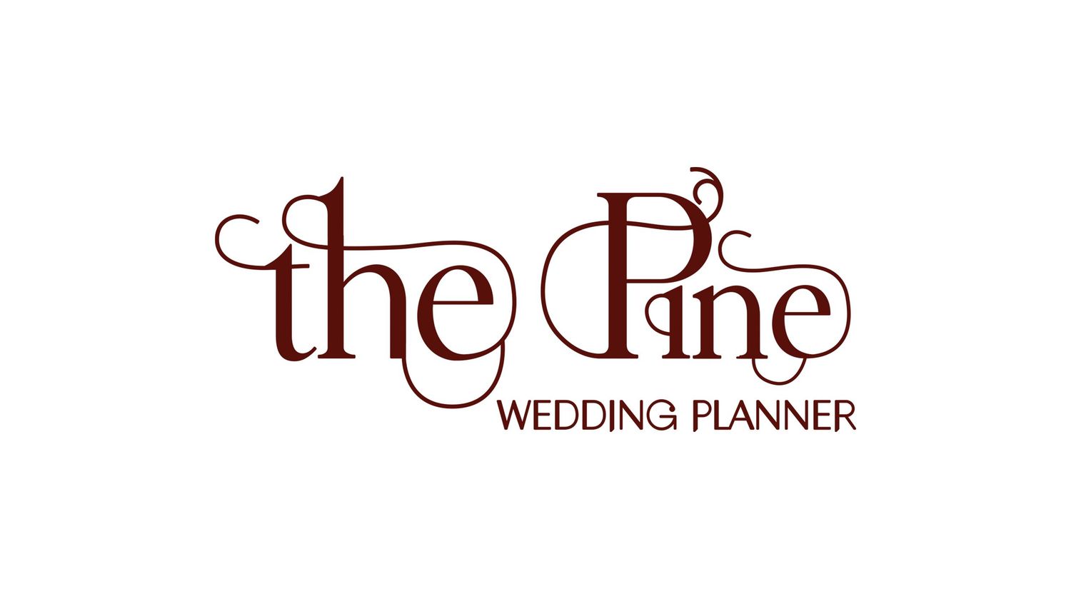 Elegant dark red logo design for The Pine Wedding Planner with decorative calligraphic text.