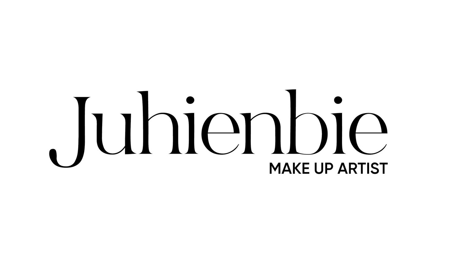 Black text logo for Juhienbie makeup artist brand name in an elegant serif font against white background.