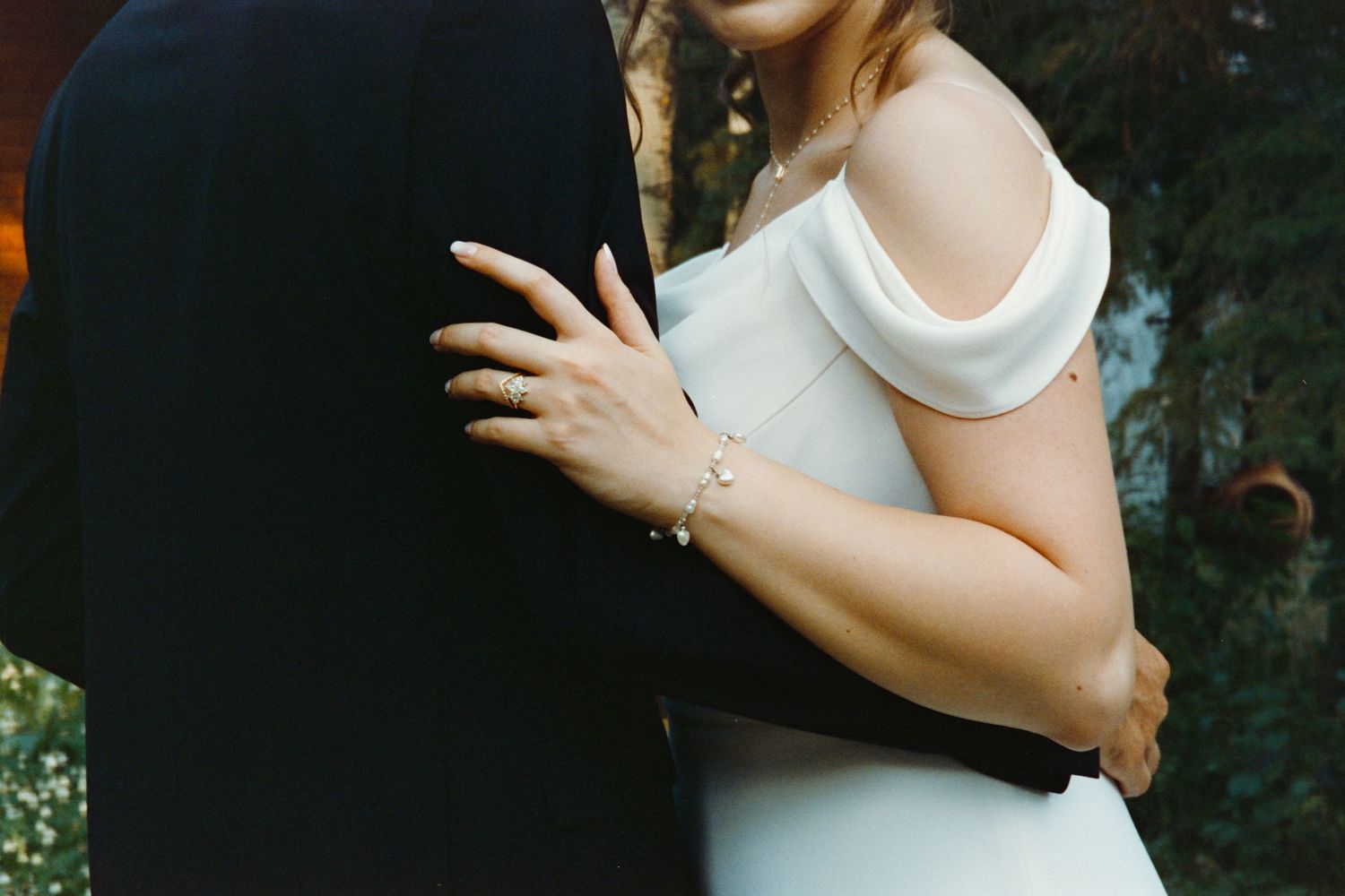 closeup of couple on wedding day