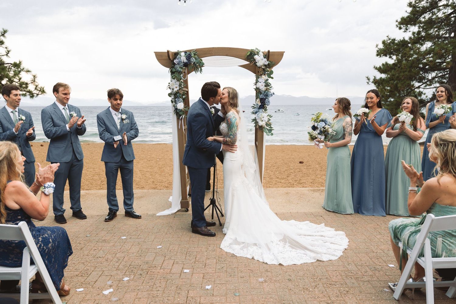 Lake Tahoe Wedding ceremony captured on the beach by Marcu Fotography - destination wedding photographer