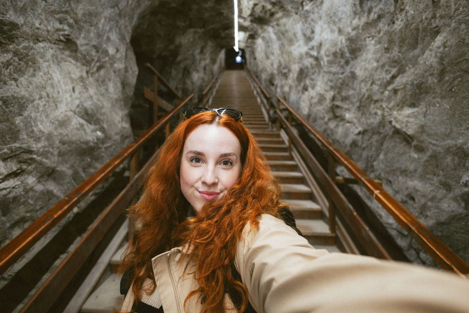 traveling selfie in romanian cave