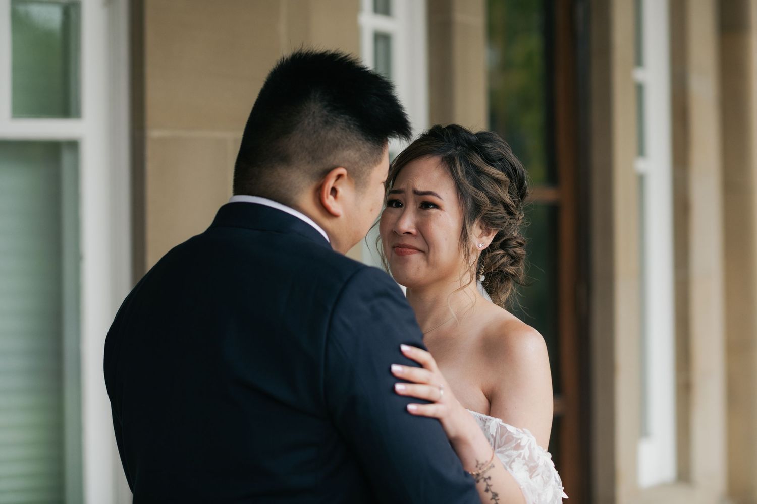 emotional first look moment during wedding day
