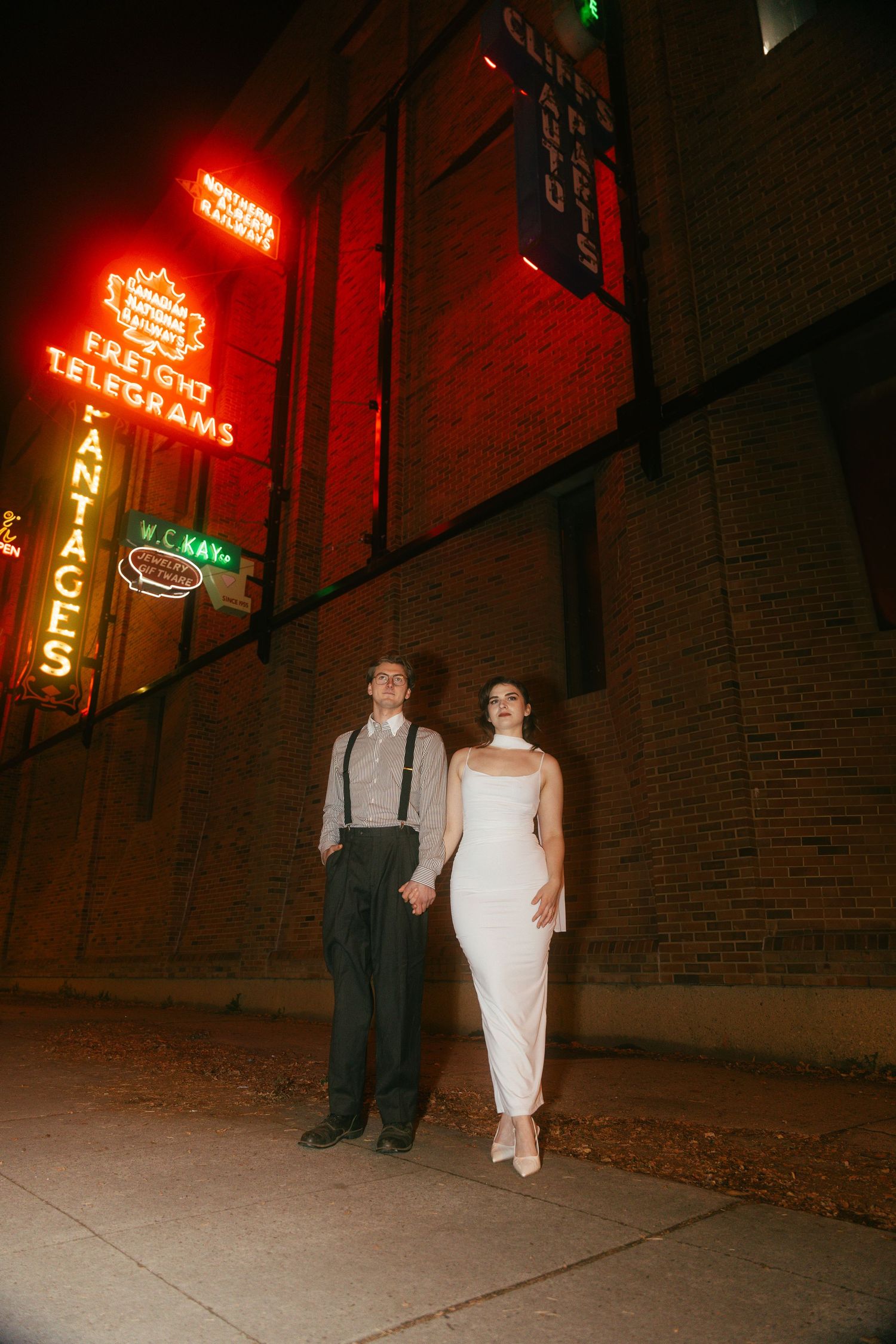 editorial night time couple engagement photoshoot in Edmonton