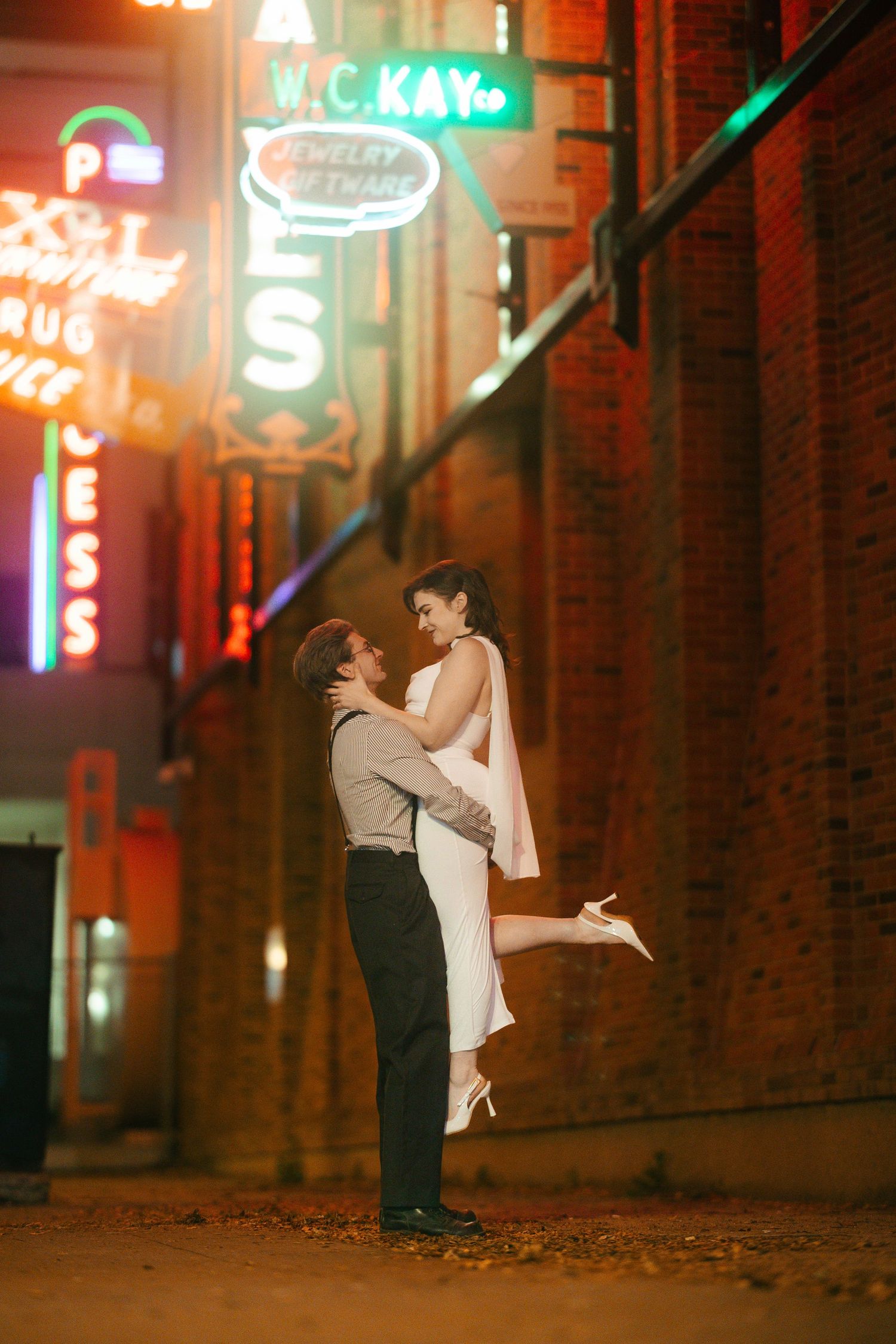 editorial night time couple engagement photoshoot in Edmonton