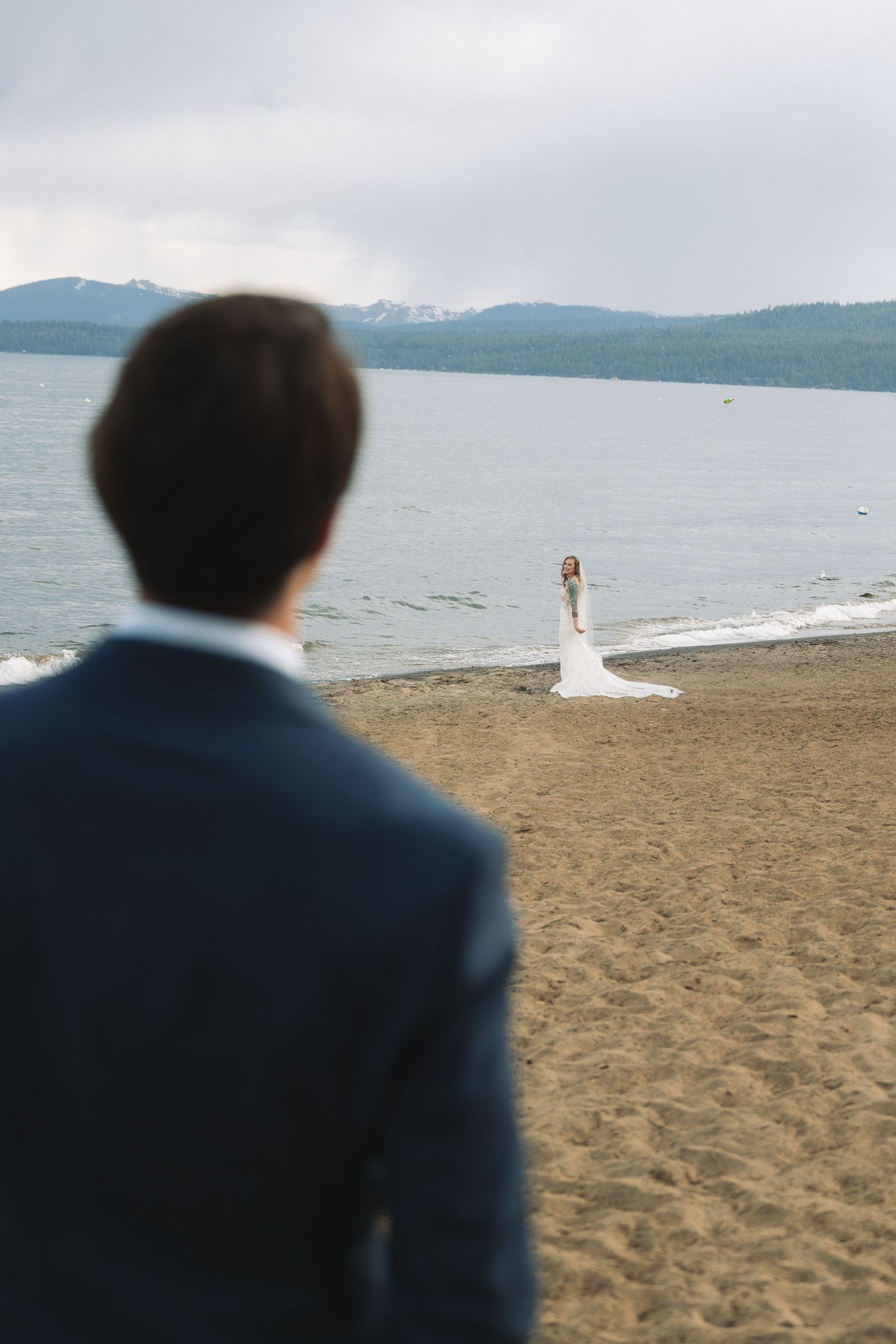 Lake Tahoe Wedding portraits captured on the beach by Marcu Fotography - destination wedding photographer