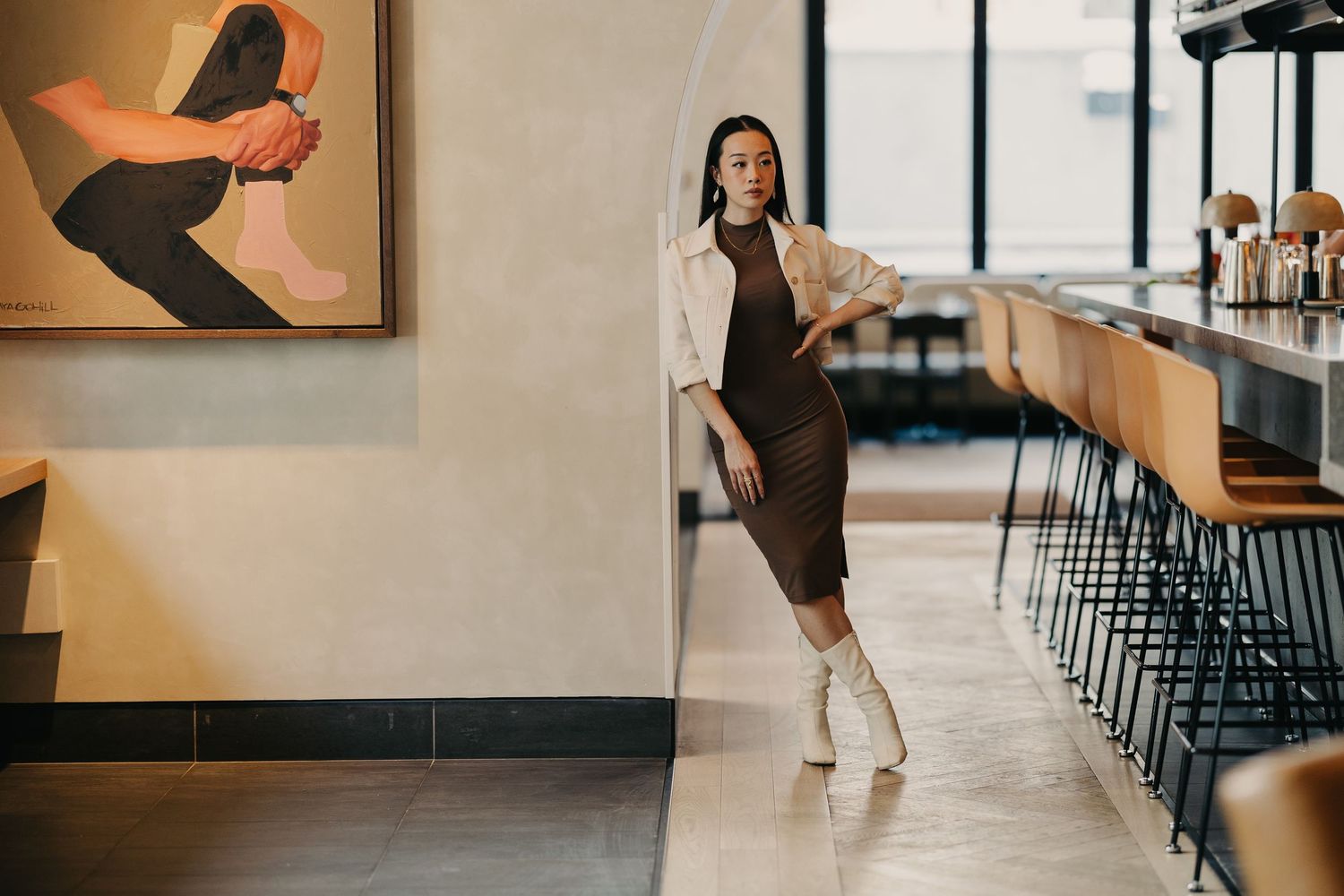 calgary portrait capturing model in restaurant by Marcu Fotography