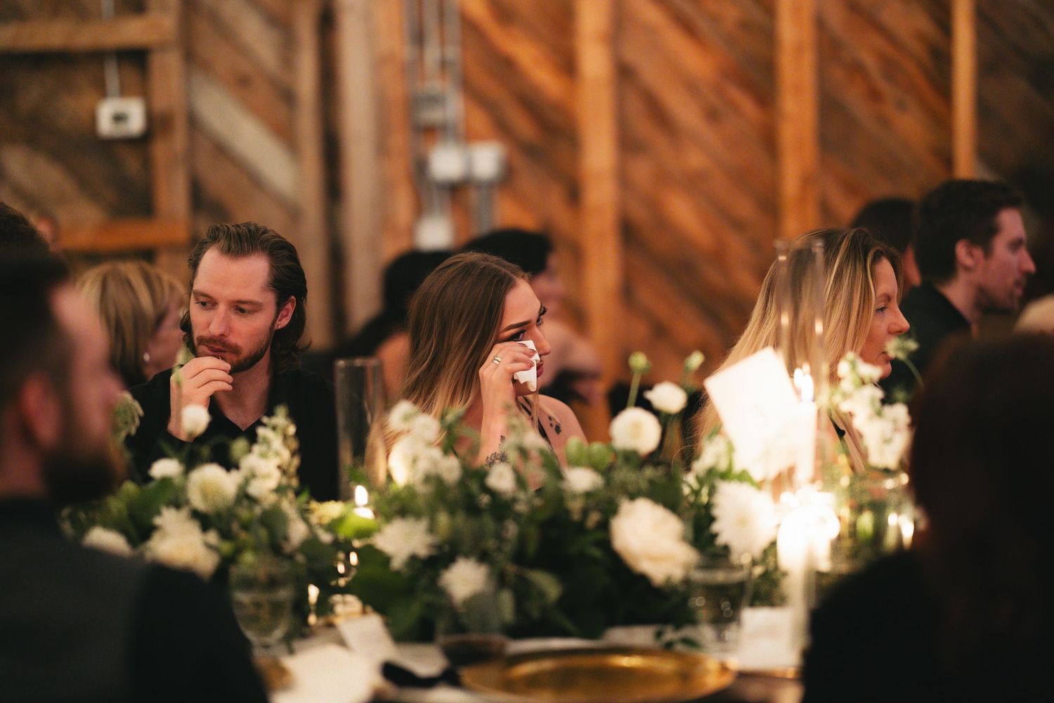 Edmonton wedding reception capturing candid emotional moment during speeches