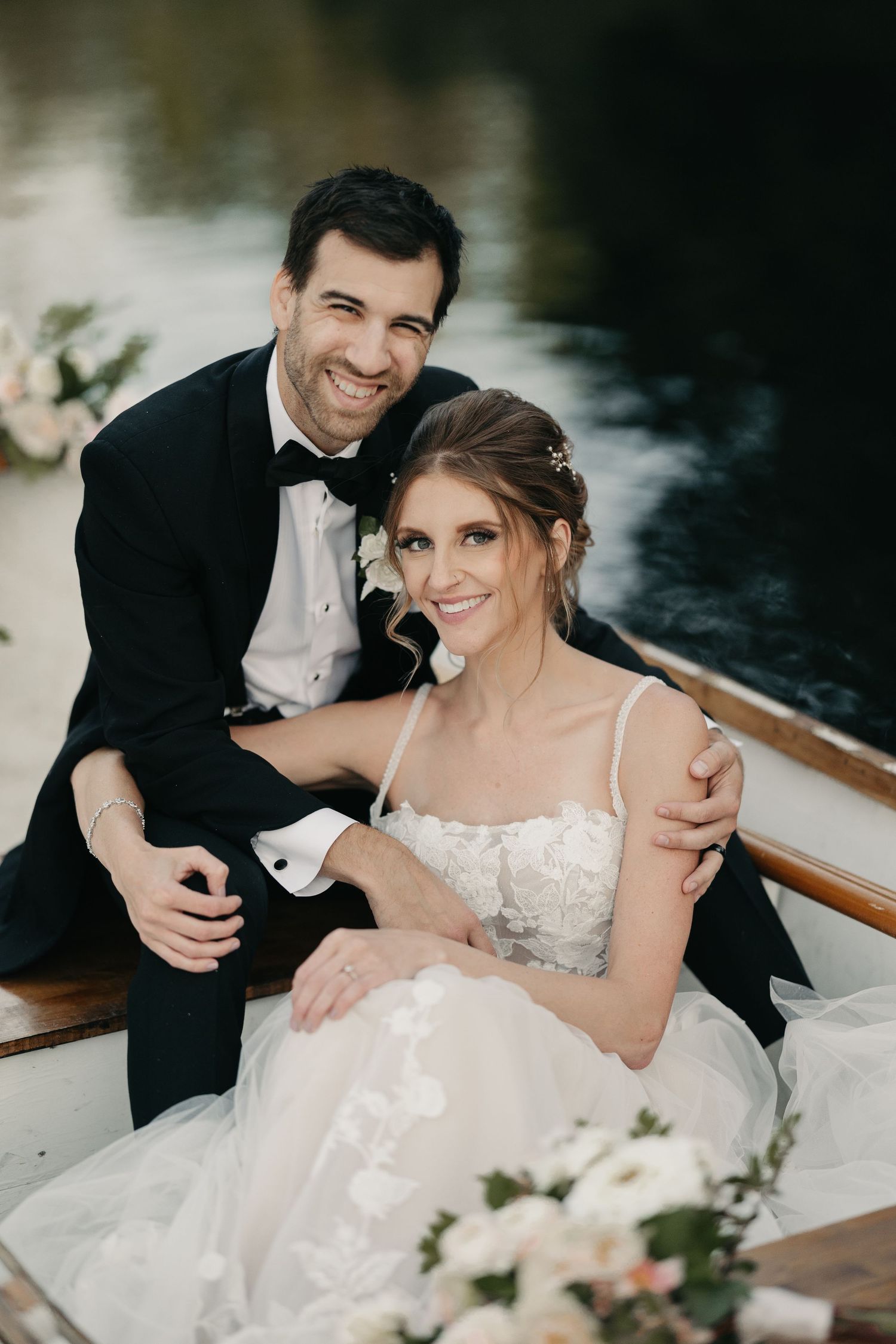 couple portrait captured on the boat at pine and pond