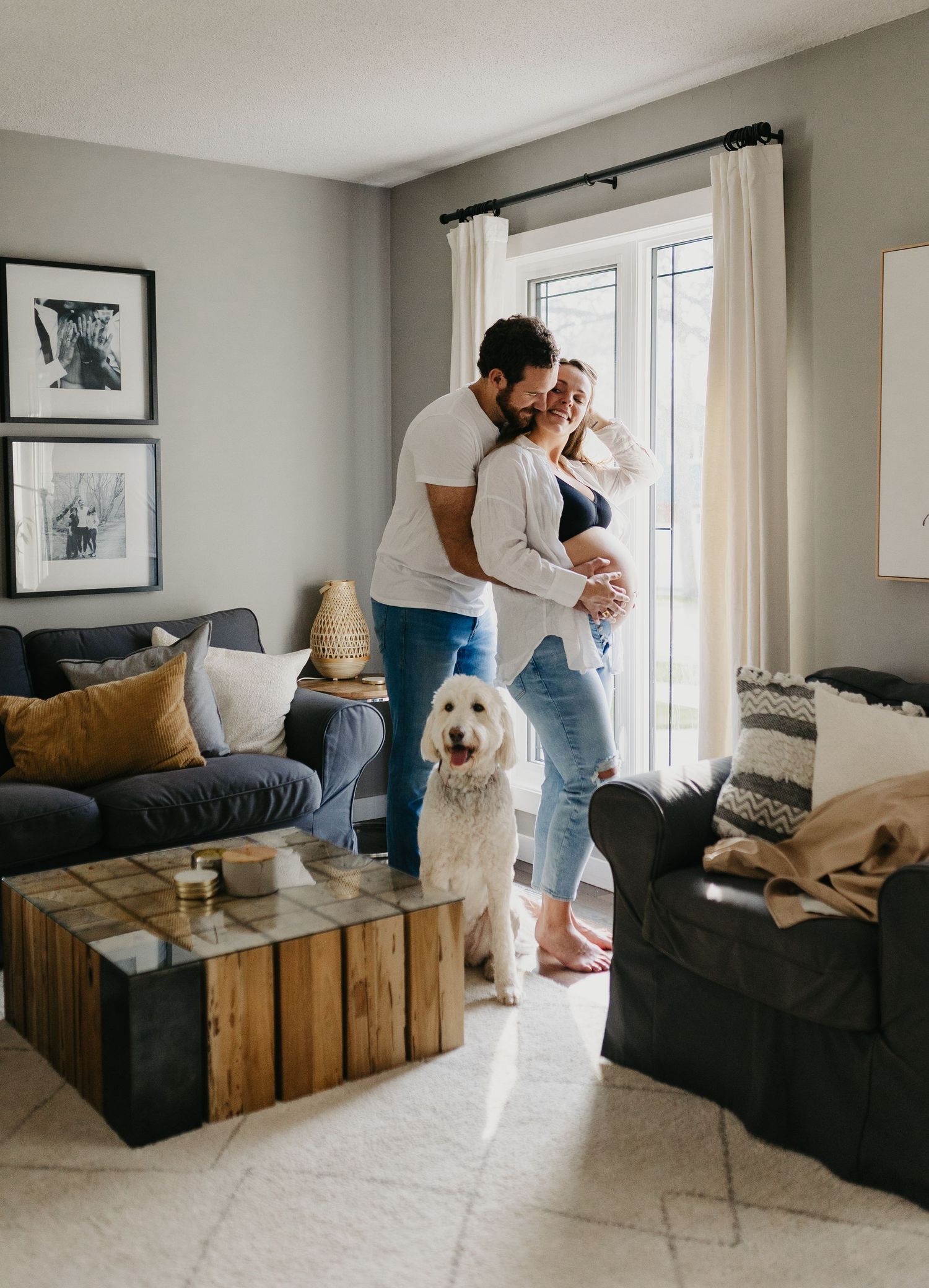 maternity photoshoot captured in home with dog