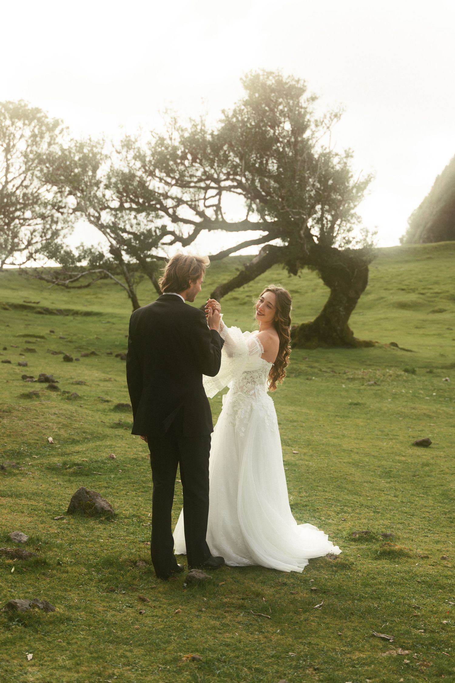 European wedding photographer capturing wedding couple in madeira in fanal forest