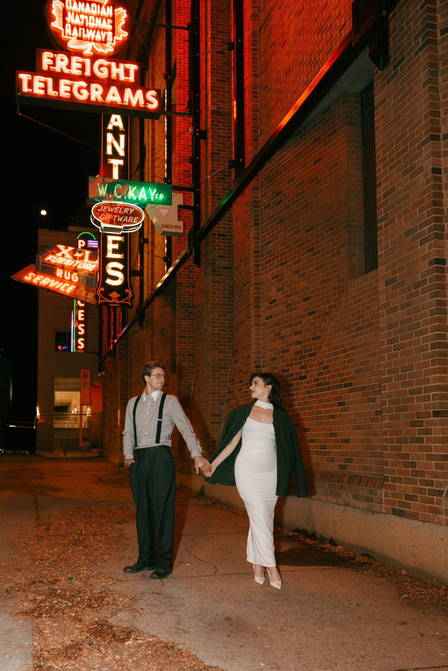 editorial night time couple engagement photoshoot in Edmonton