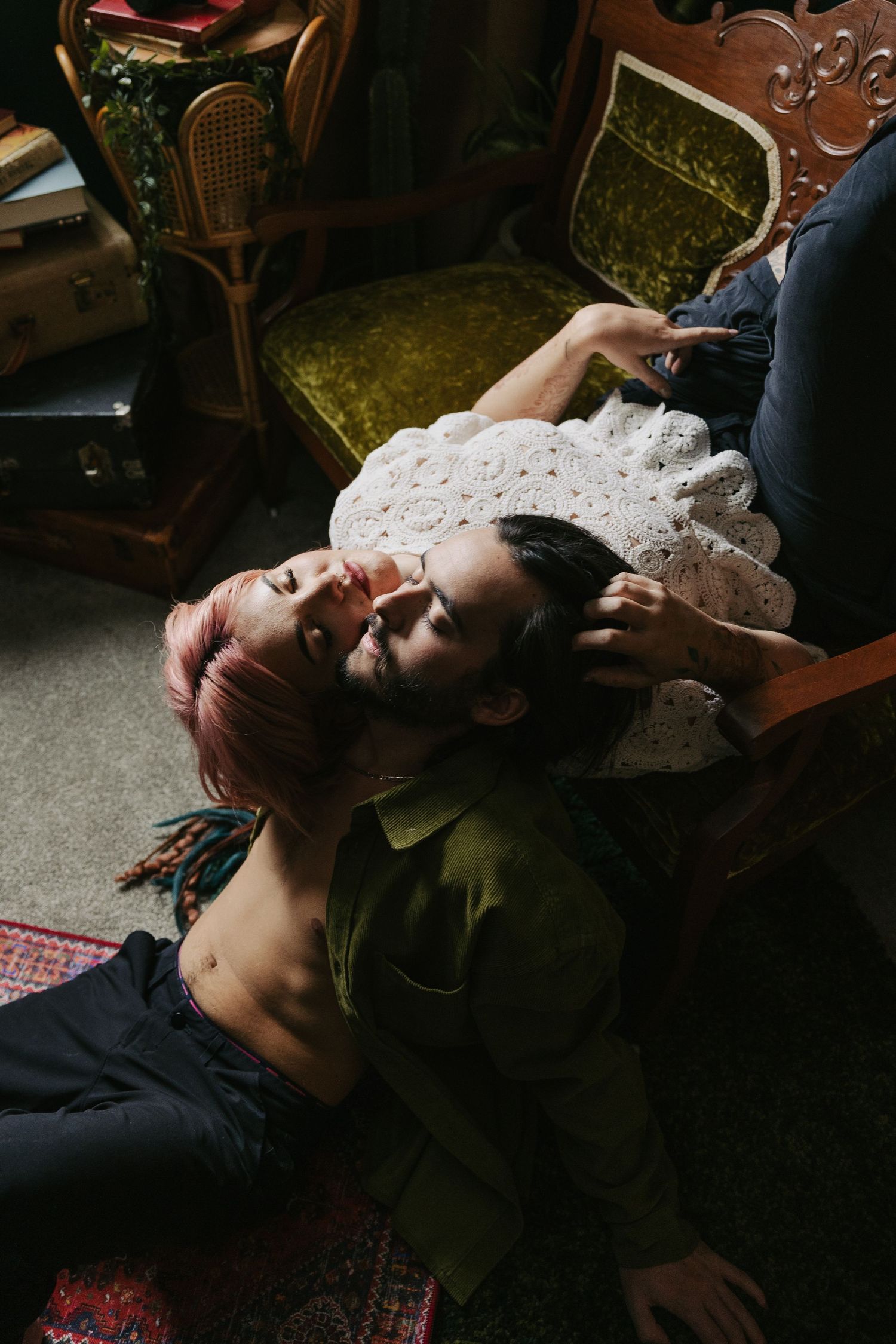 moody couple photoshoot in Edmonton doing yoga poses