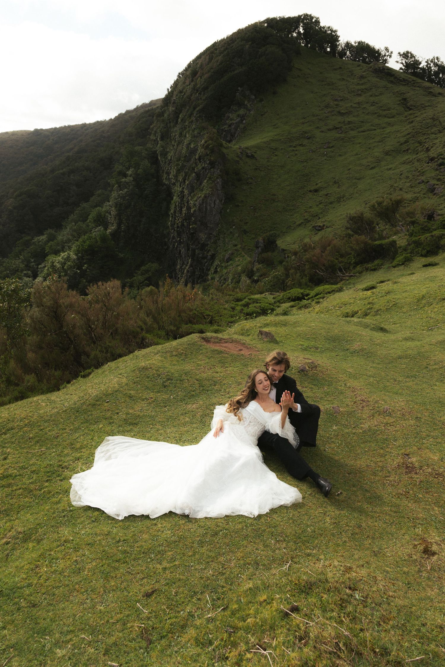 European wedding photographer capturing wedding couple in madeira in fanal forest